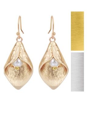Gold Pearl Calla Lilly Earrings